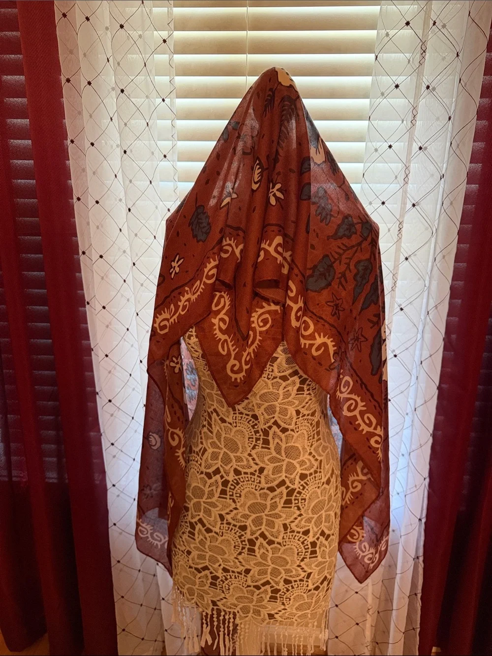 Rust Floral Lightweight Scarf - Unbranded